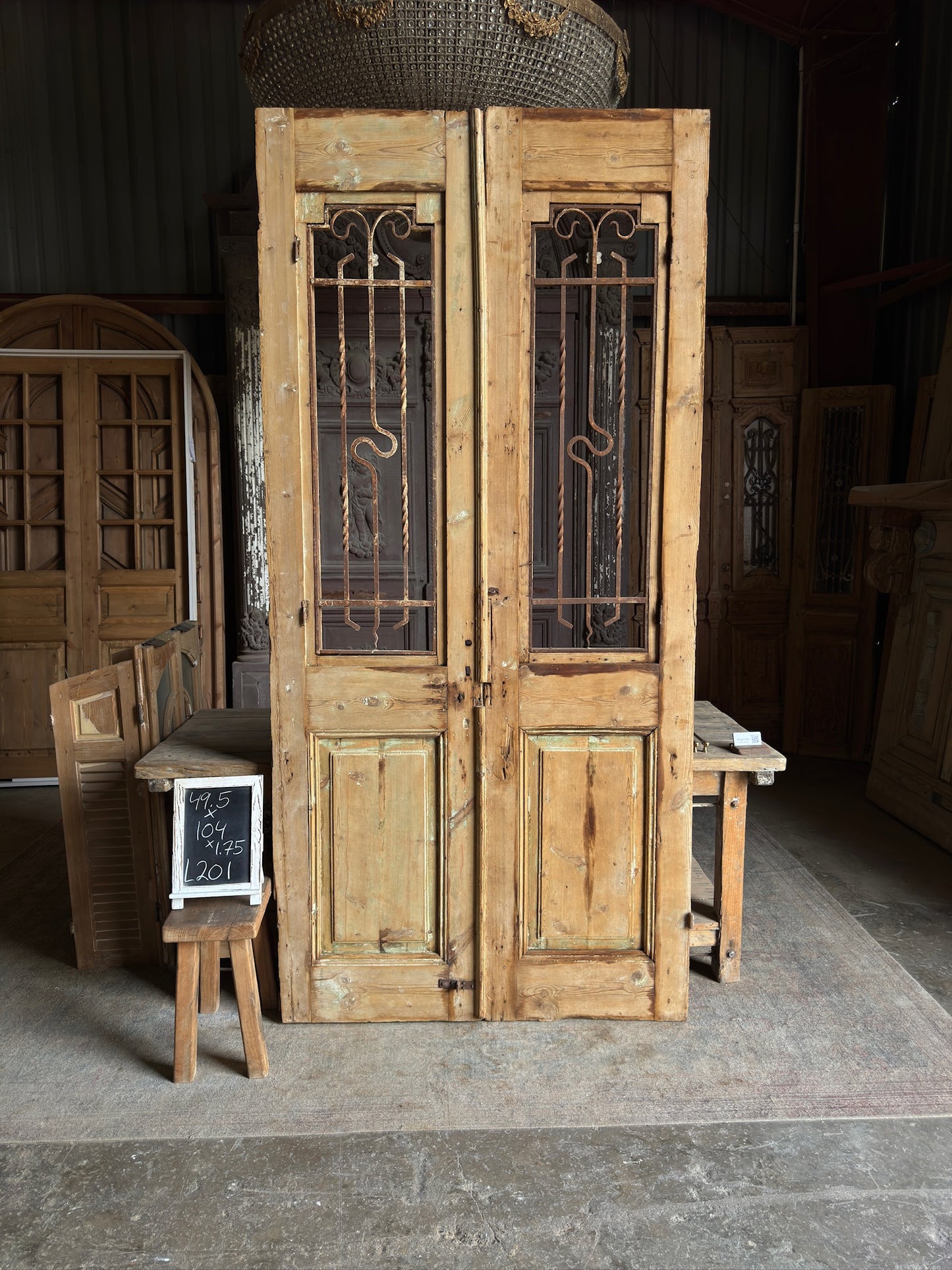 Elegant Antique Iron French Doors - 49.5x104 - L201