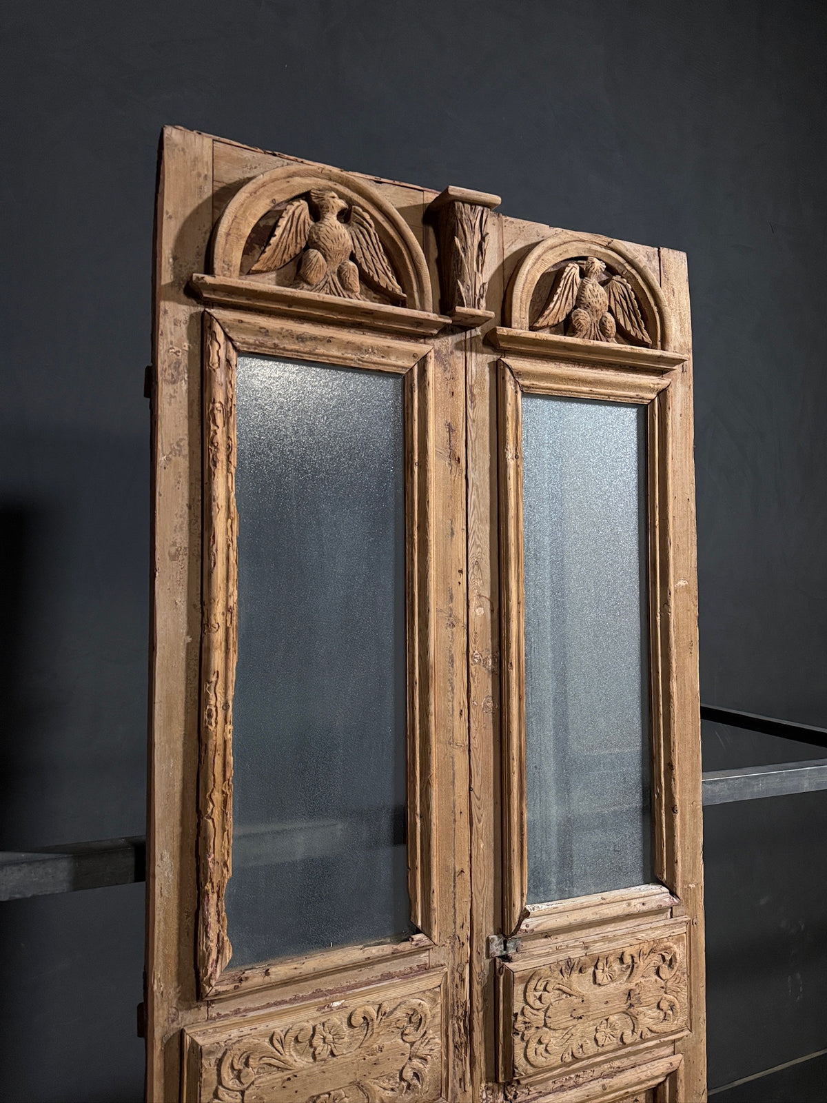 Antique Carved 1 Lite French Doors - 39.25x100.5 - N700