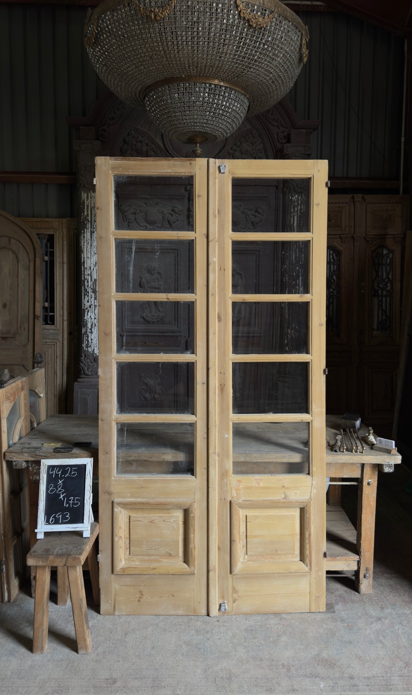 Antique Glass 5 Lite French Doors - 44.25x88 - L693