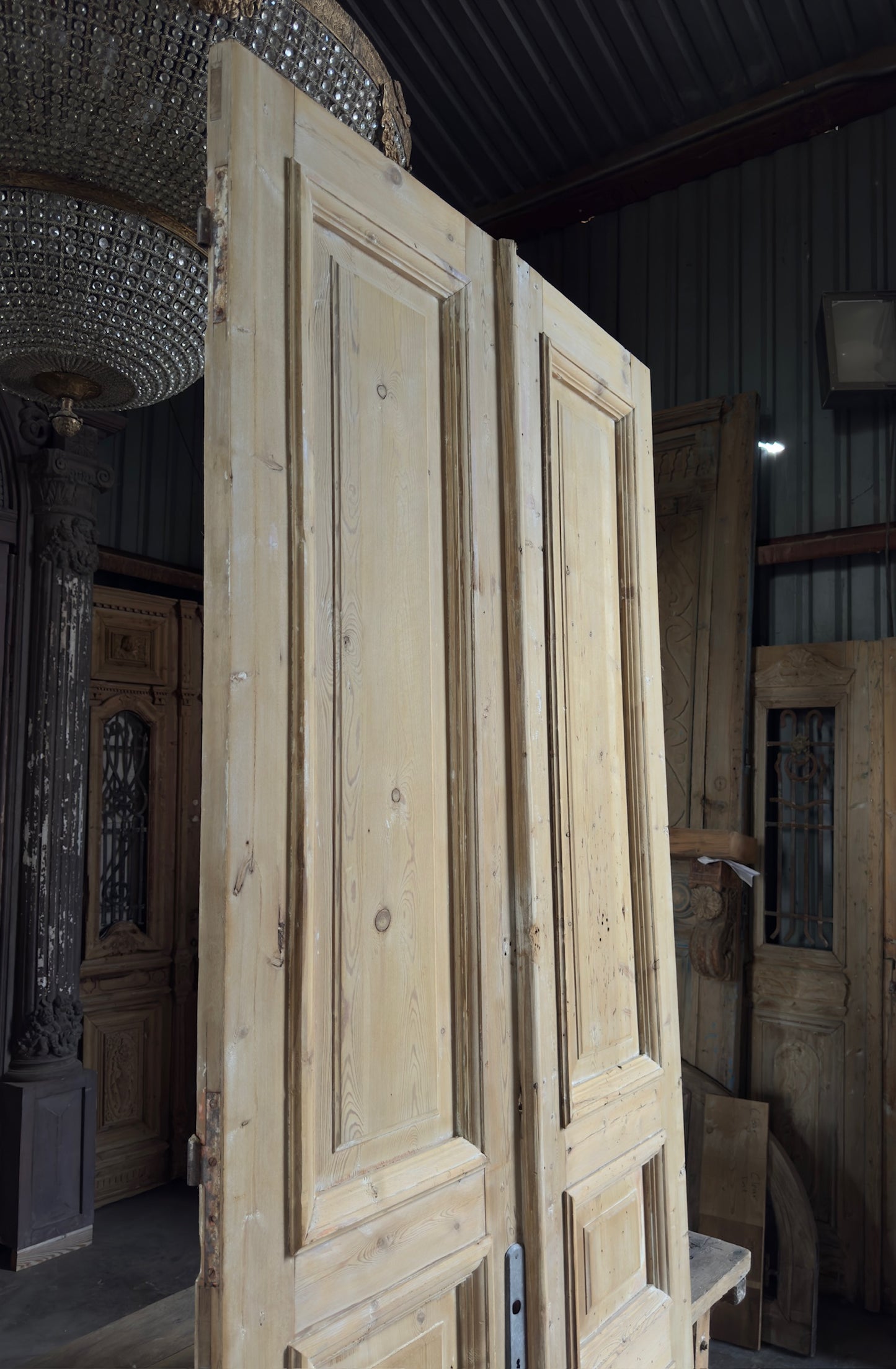 3 Panel Antique Solid French Doors With Raised Molding - 43.25x104.25 K354