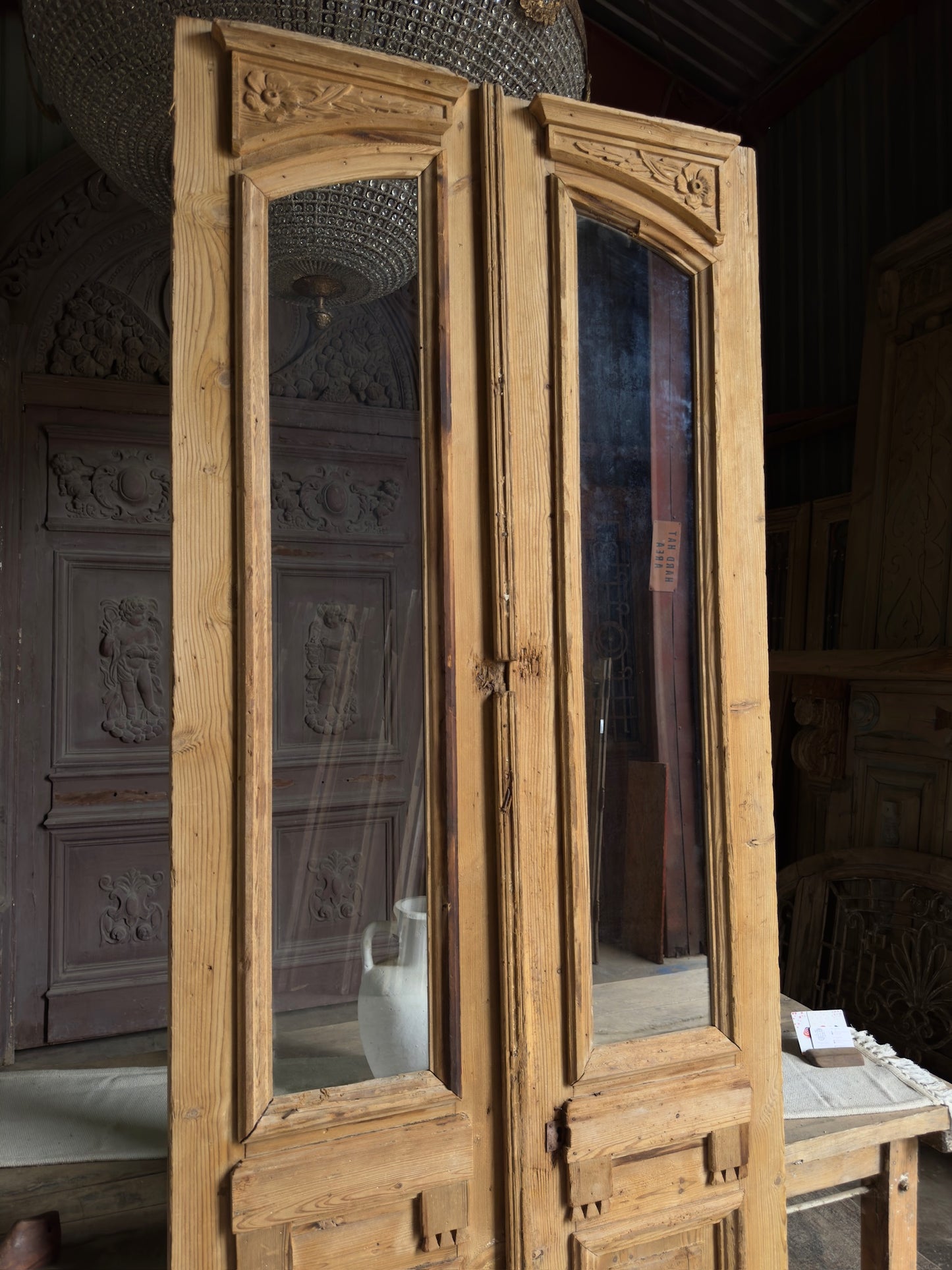 19th Century Antique Hand Carved Glass French Doors  - 38.5x100 J456