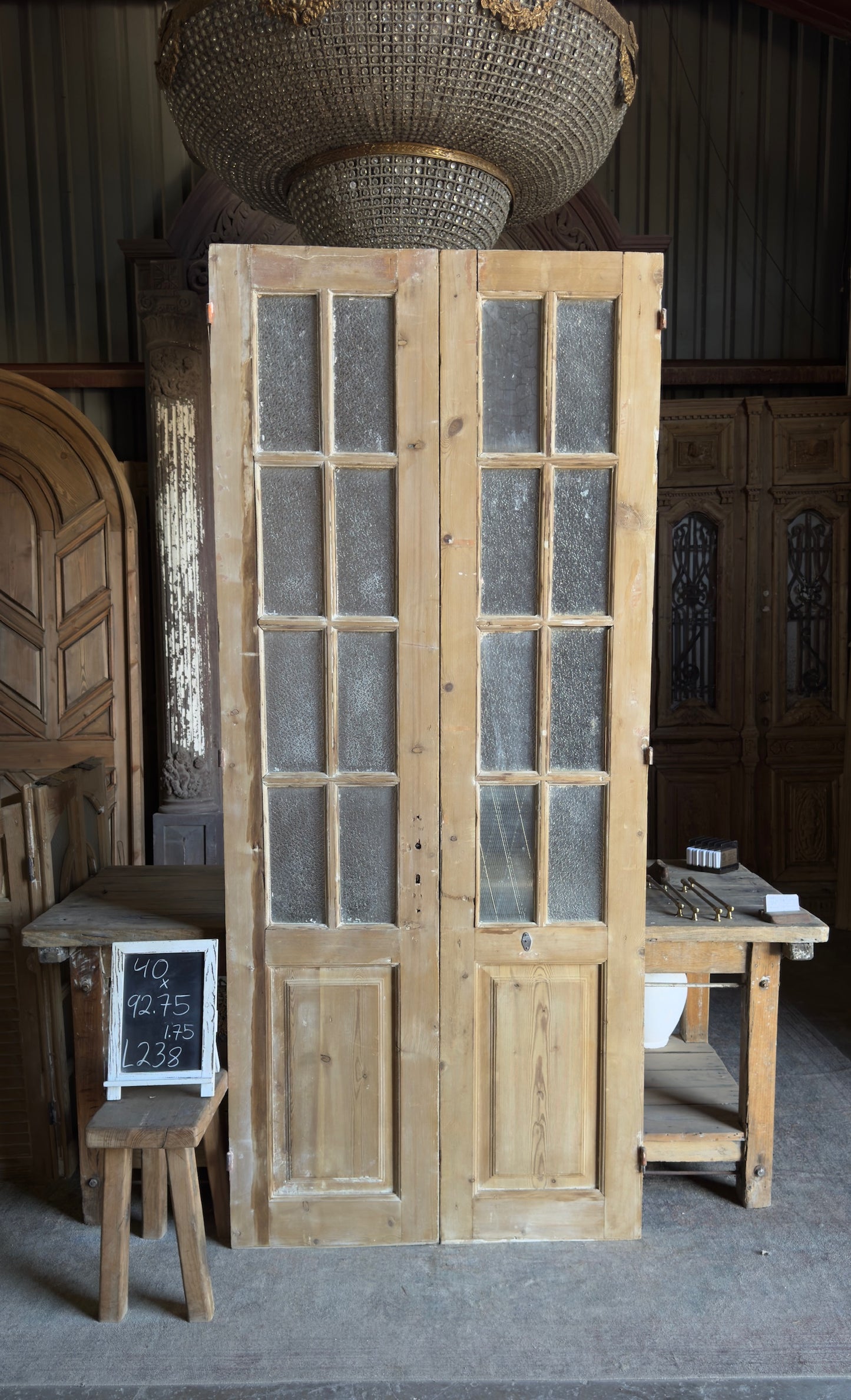 8 Lite Glass Antique French Doors - 40x92.75 - L238