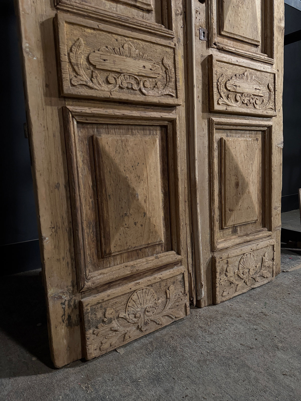 Antique Carved Angel Raised Panel Double Doors - 50x92 - N746
