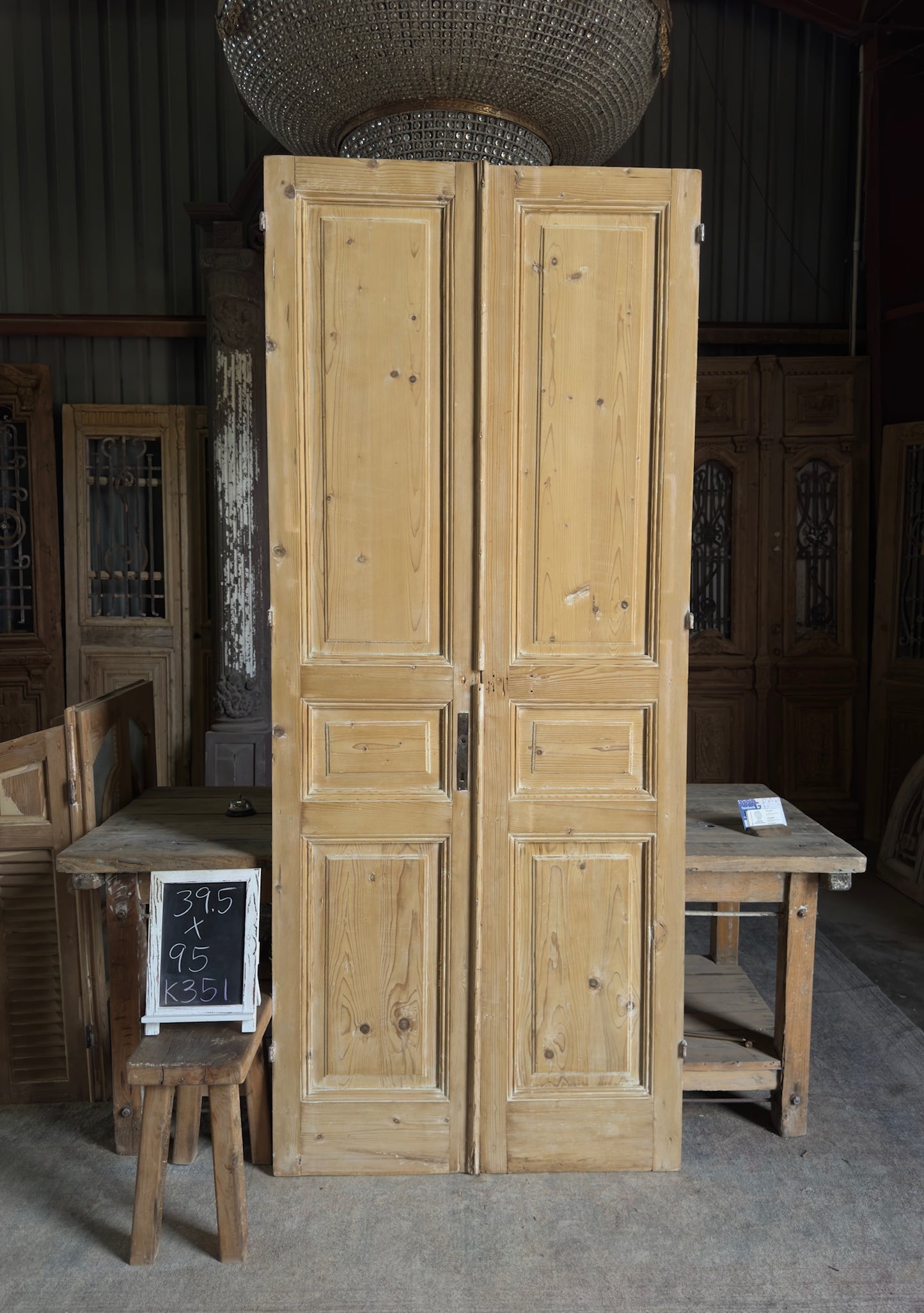 3 Panel Antique Solid French Doors - 39.5x95 K351