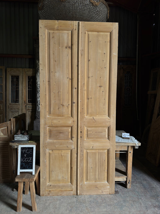 3 Panel Antique Solid French Doors - 44.25x100.25 J415