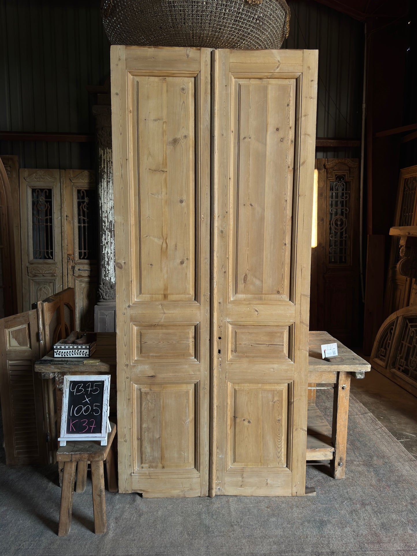 3 Panel Solid Antique French Doors - 43.75x 100.5 K37