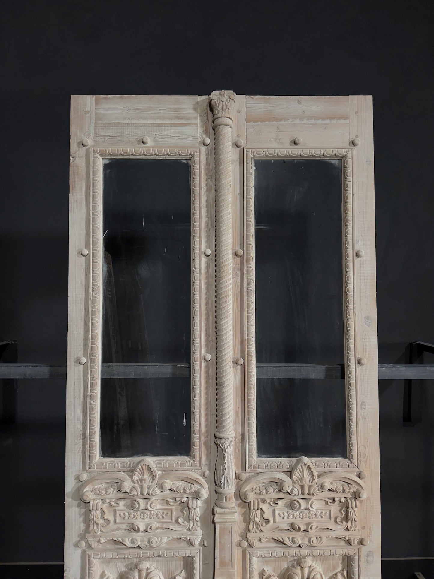 Antique Carved 1 Lite French Doors - 47.5x102.25 - N338