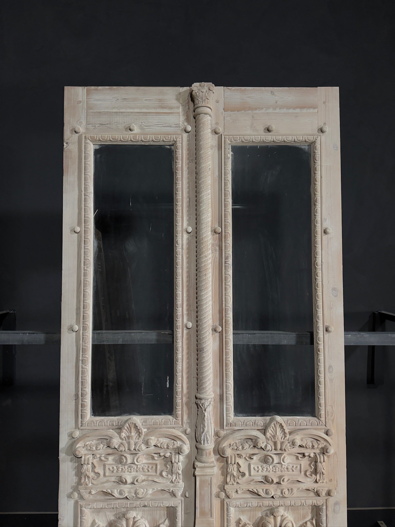 Antique Carved 1 Lite French Doors - 47.5x102.25 - N338