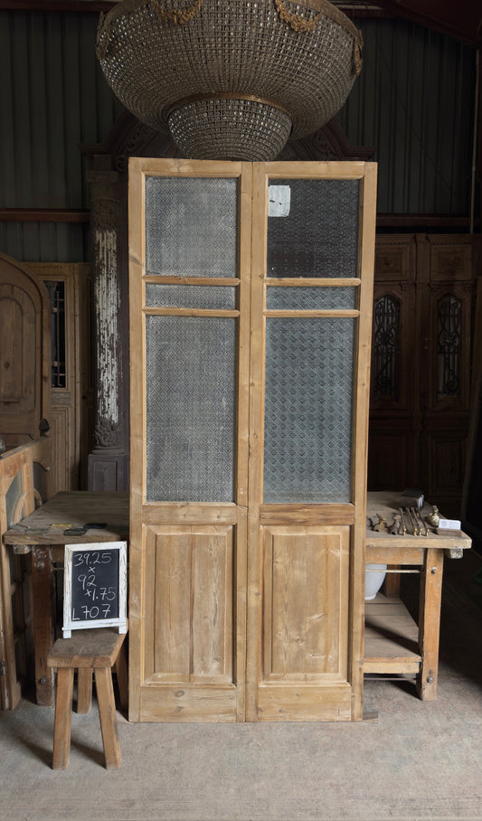 Antique Obscured Glass 3 Lite French Doors - 39.25x92 - L707