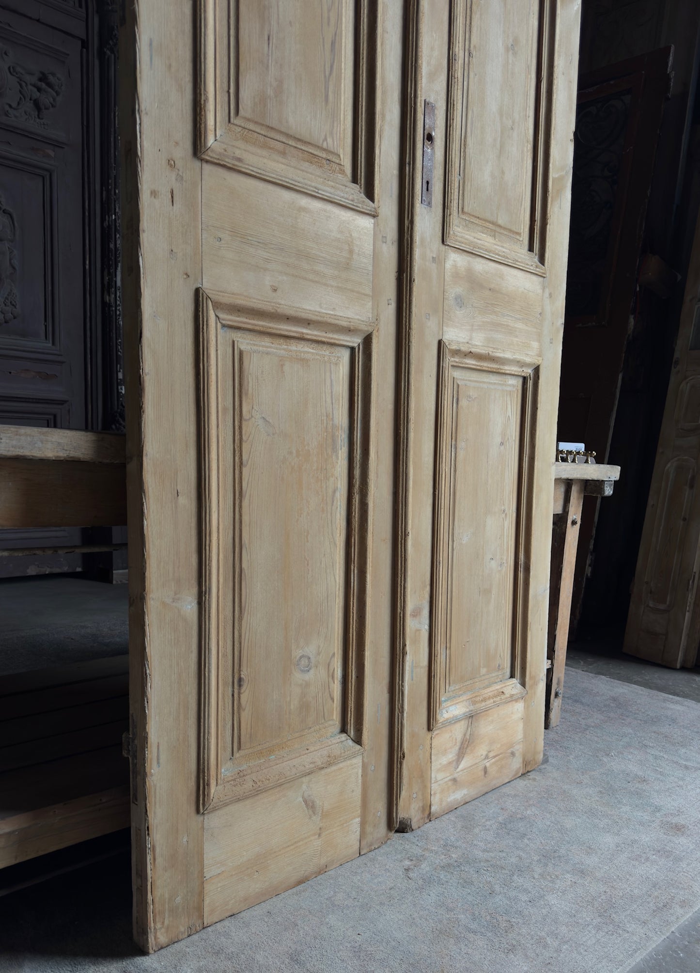 Raised Molding 2 Panel Antique Solid French Doors - 44x106.5 - L391