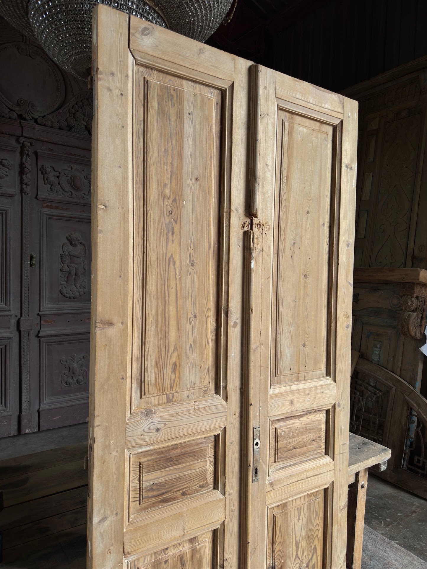 3 Panel Antique Solid French Doors - 39.5x89 K141