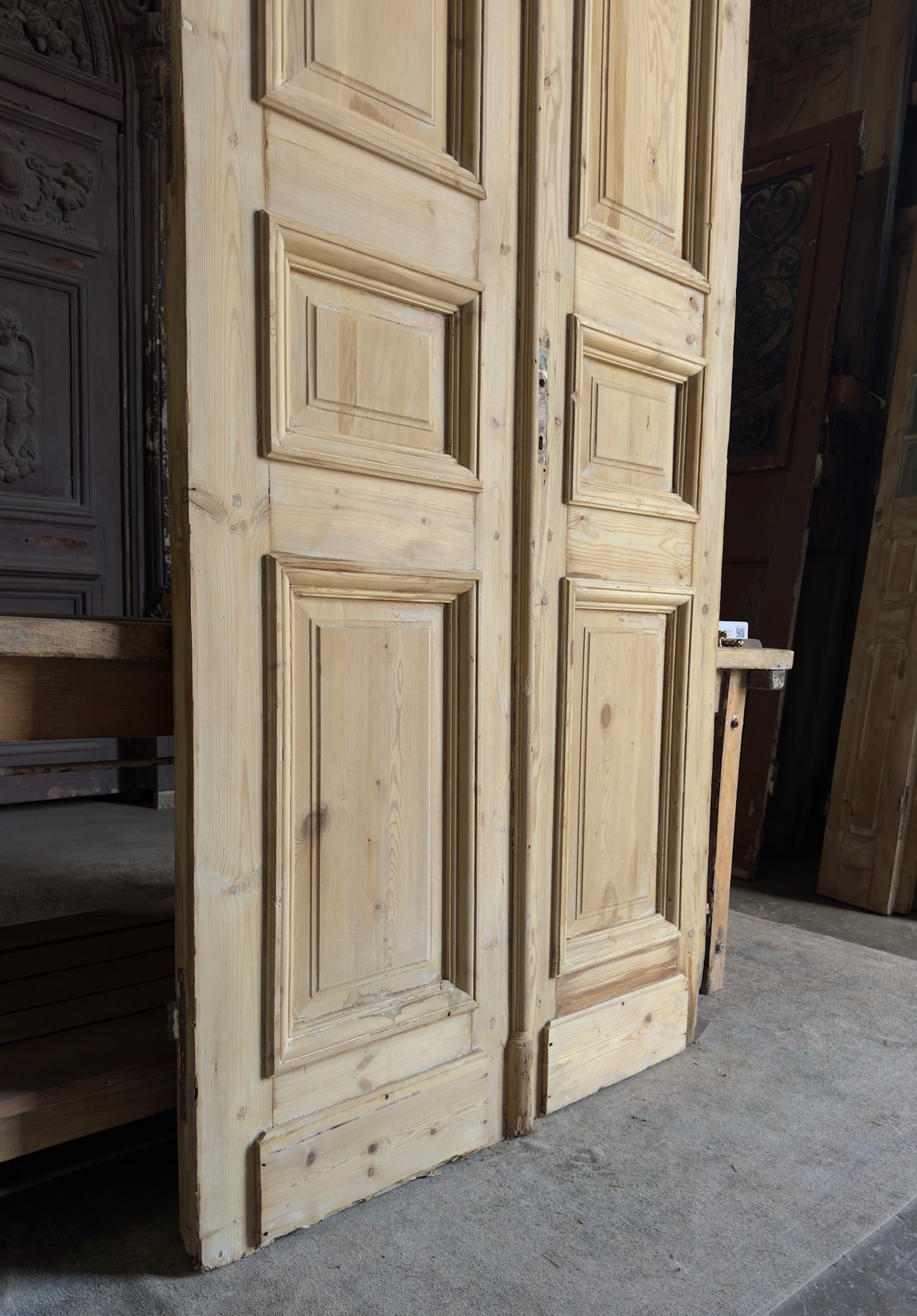 Raised Molding 3 Panel Antique Solid French Doors - 43.5x106.5 - L395