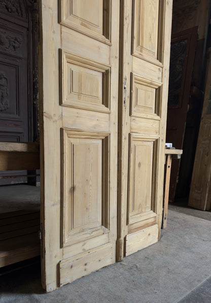 Raised Molding 3 Panel Antique Solid French Doors - 43.5x106.5 - L395