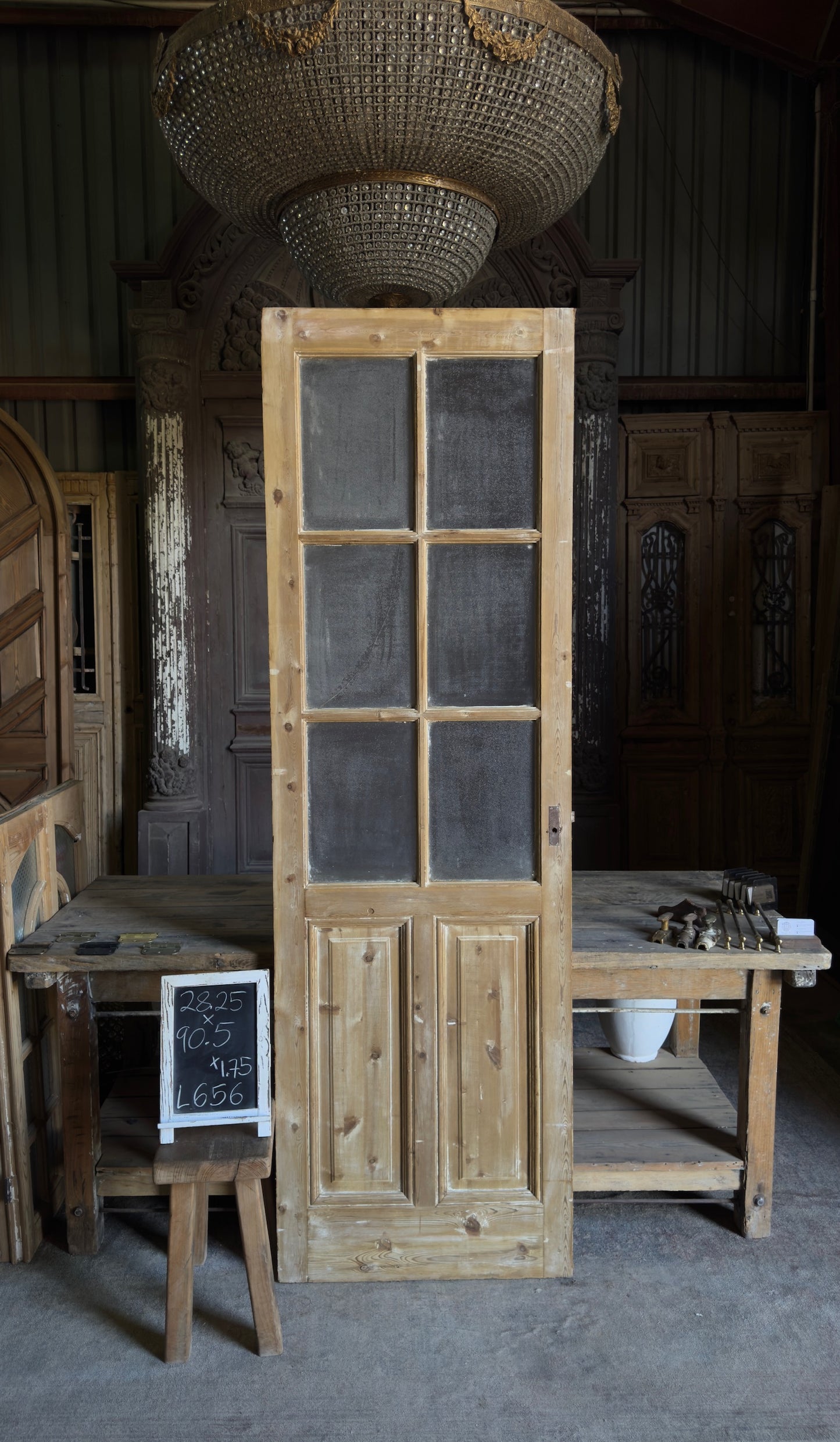 Antique Glass 6 Lite Door - 28.25x90 - L656