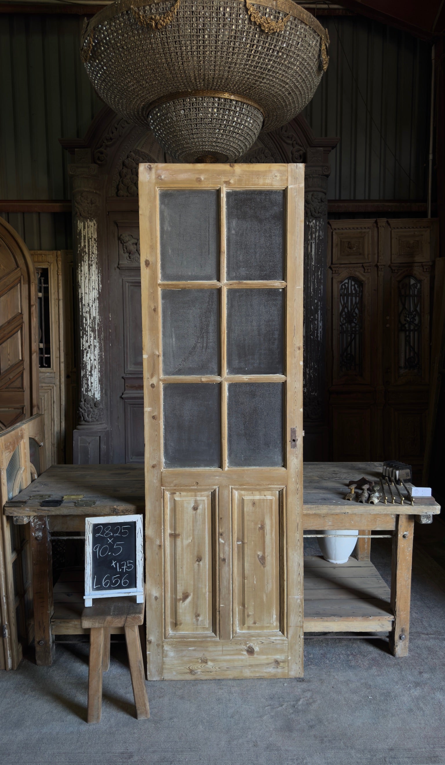 Antique Glass 6 Lite Door - 28.25x90 - L656