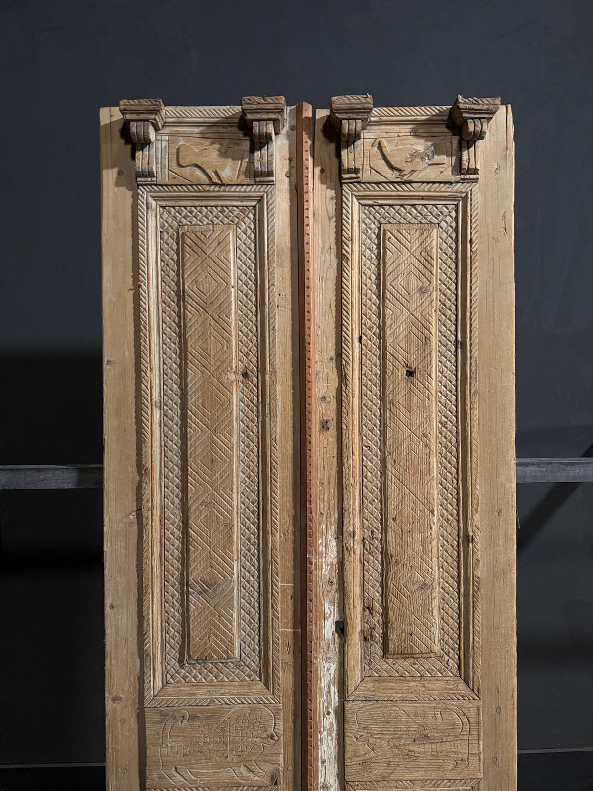 Antique Carved 3 Panel Double Doors - 37.75x92.5 - N705