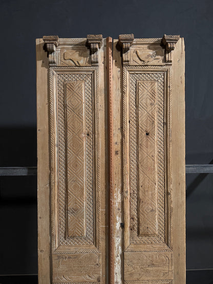 Antique Carved 3 Panel Double Doors - 37.75x92.5 - N705