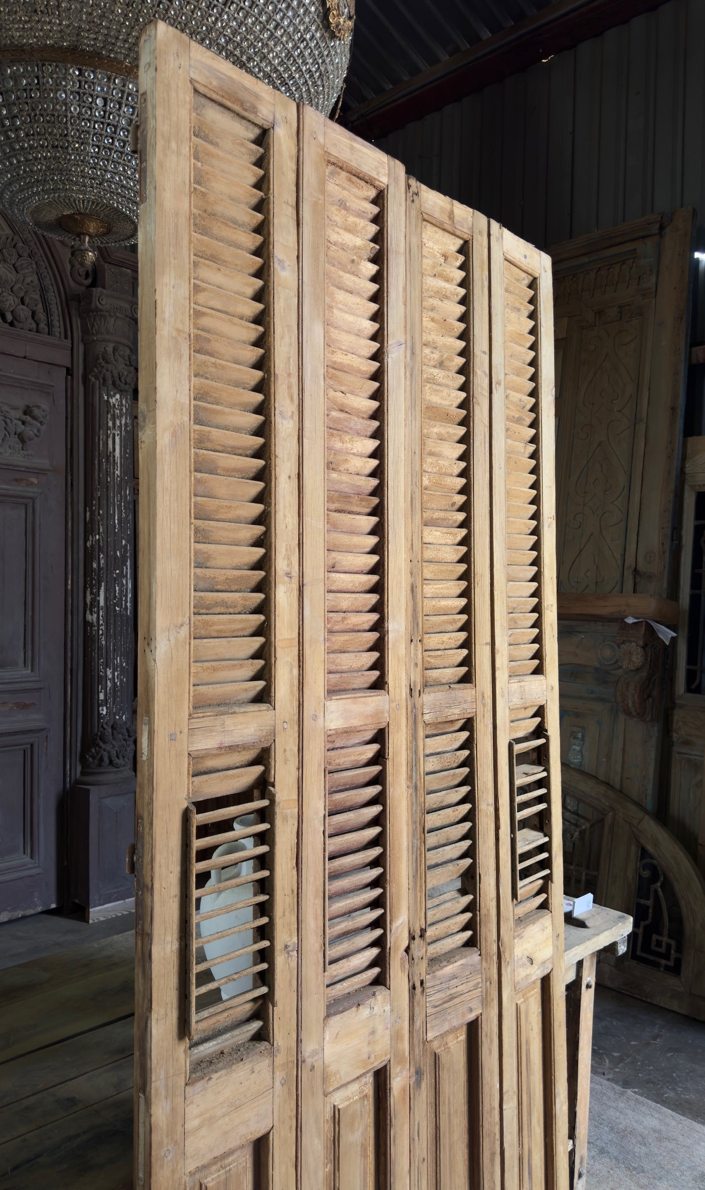 European French Antique Louvered Shutters - 43.5x96 K450