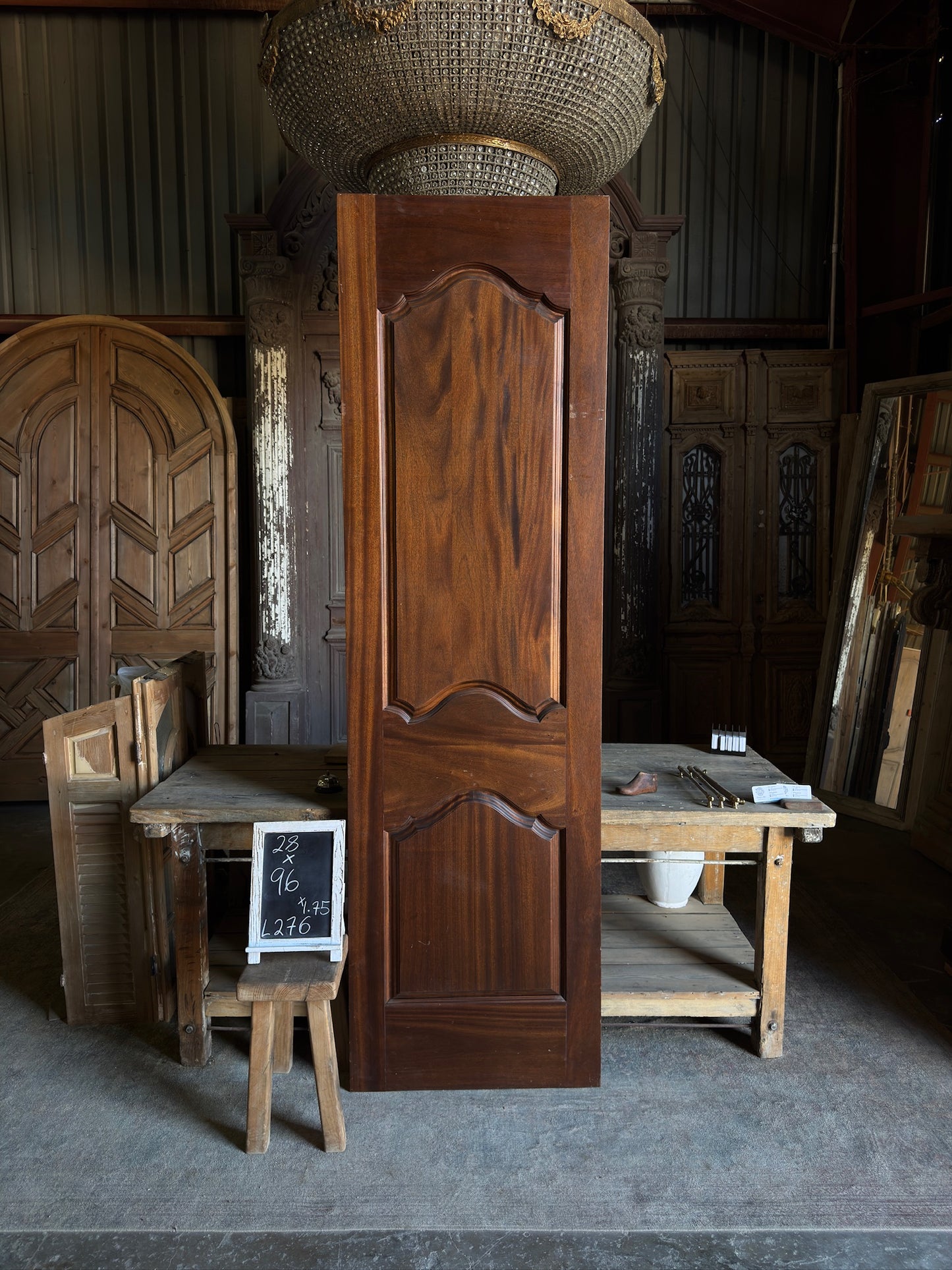 European Arched Panel Antique Single Door with Cremone Hardware - 28x96 - L276