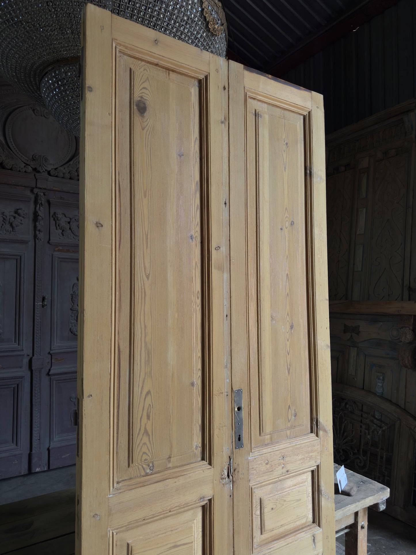 3 Panel Antique Solid French Doors - 39.5x100 K63
