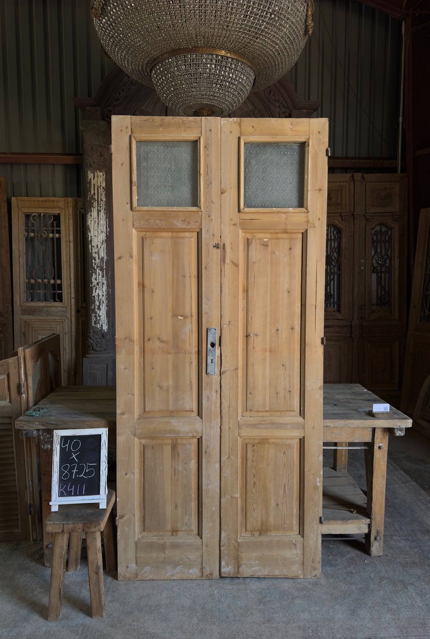 3 Panel Antique Glass Top French Doors - 40x87.25 K411