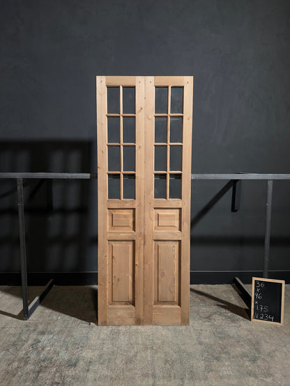 Handcrafted 8 Lite Glass French Doors - 36x96 - N234