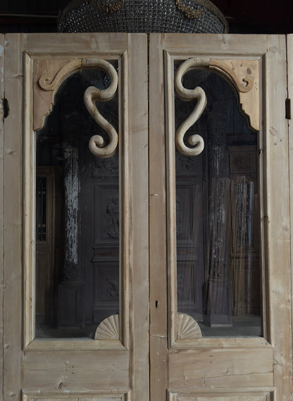 Carved Scene Antique Bi-Fold Glass Doors - 108.5x105.5 K238