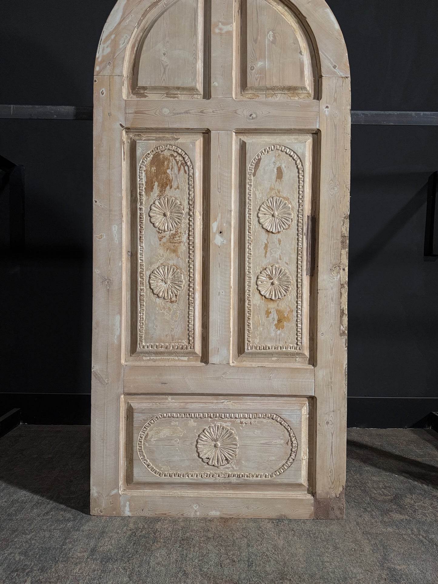 Antique Carved 5 Panel Arched Single Door - 37.25x82.5 - N112