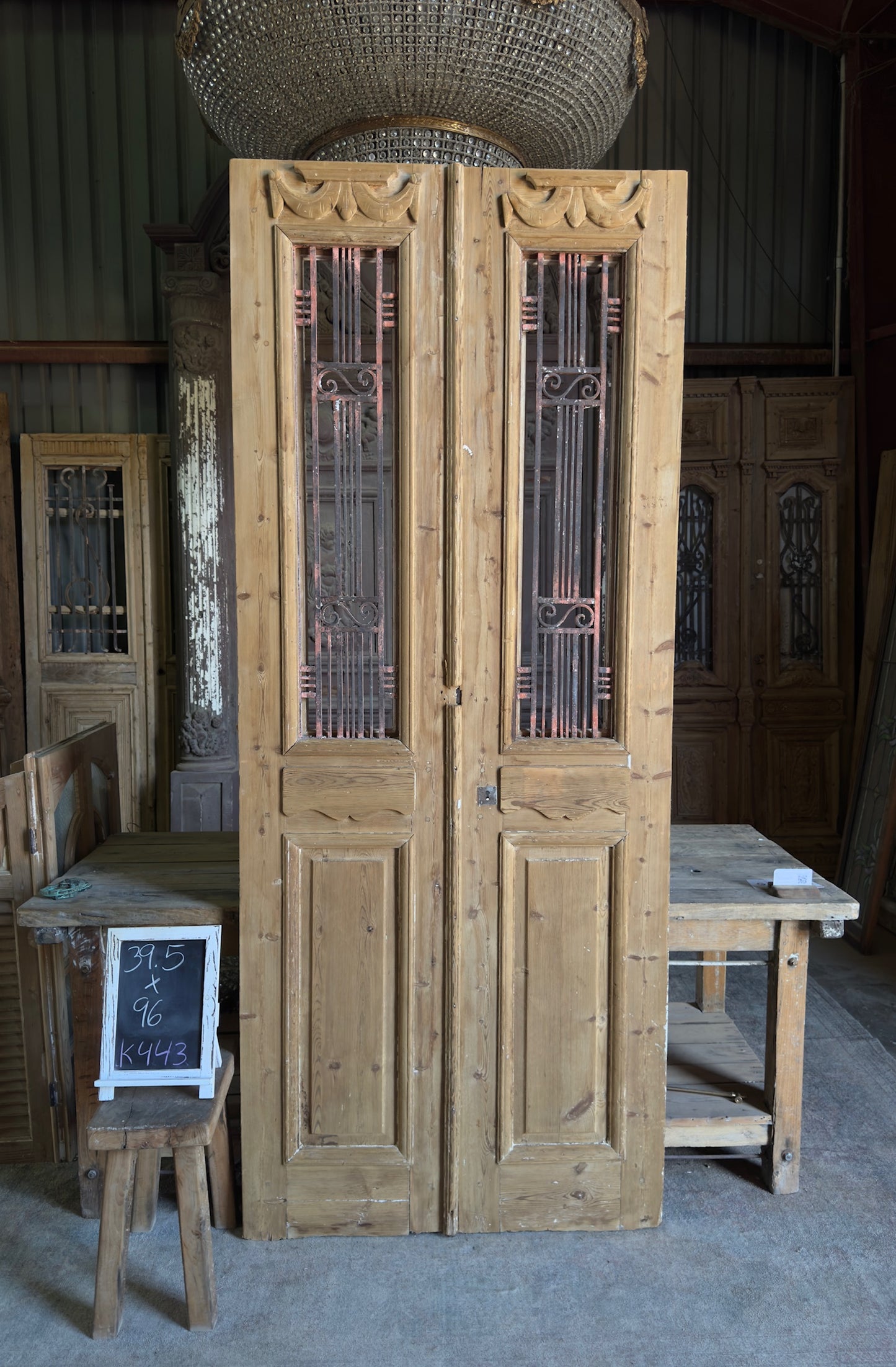 Mediterranean Antique Iron French Doors - 39.5x96 K443