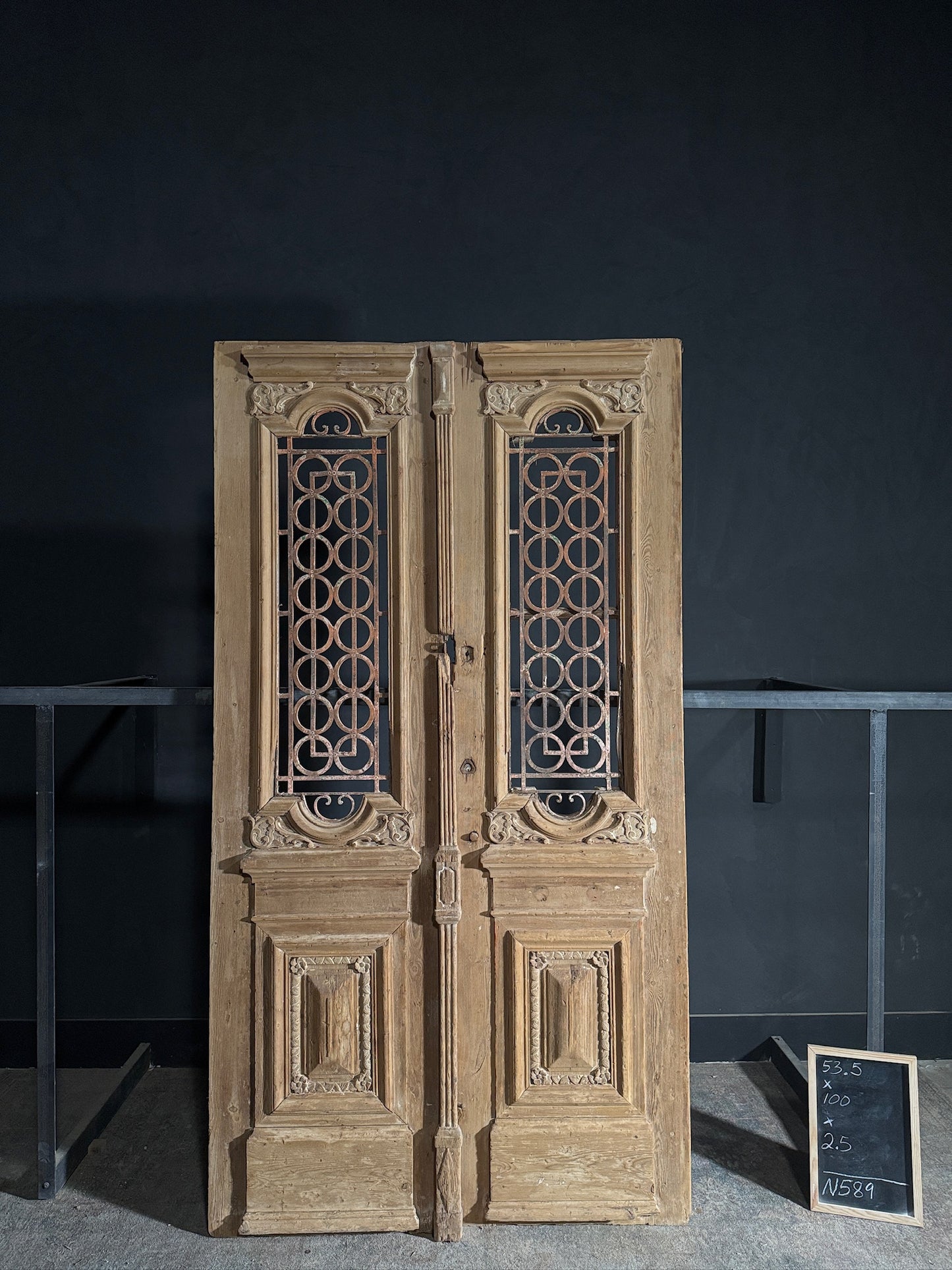 Antique Carved Iron French Doors - 53.5x100 - N589
