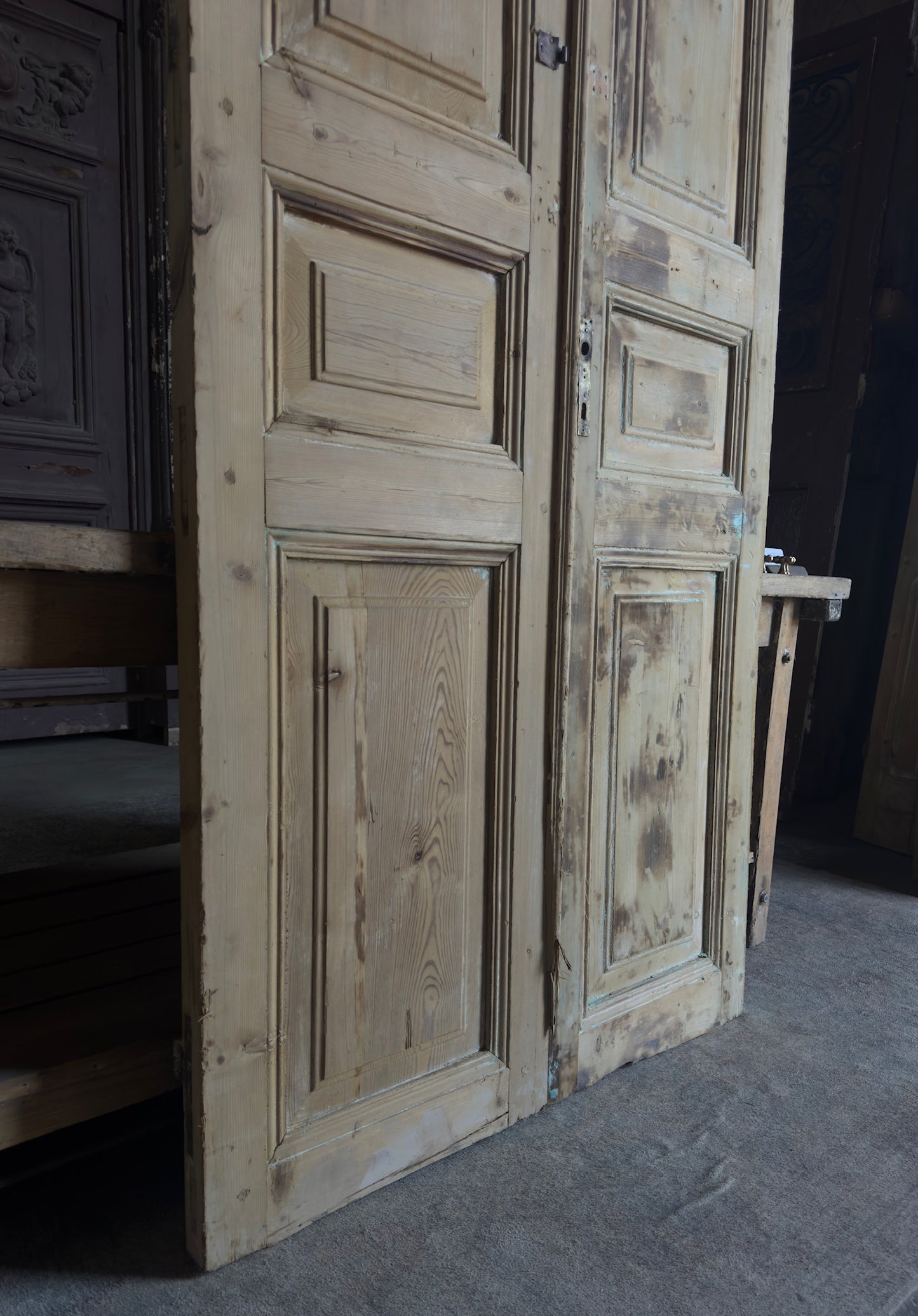 3 Panel Antique Solid French Doors - 40.75x96 - L326