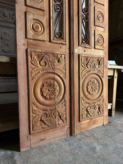 Ornately Carved Iron French Doors - 43.75x81.5 J72