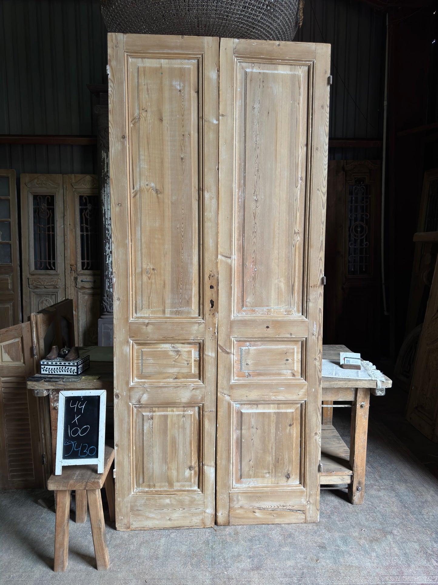 3 Panel Antique Solid French Doors - 44x100 J430