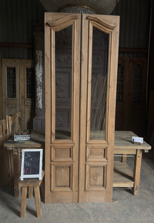 Glass 3 Panel Arched Baltic Pine French Doors - 36x96 K1