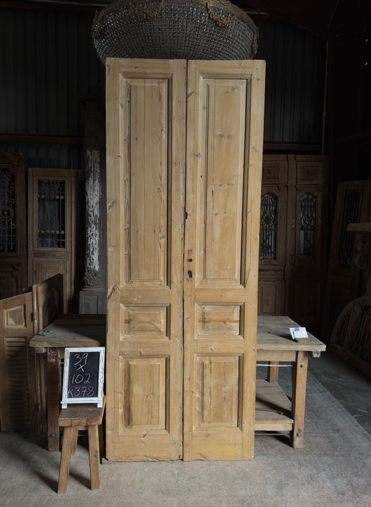3 Panel Antique Solid French Doors - 39x102 K378