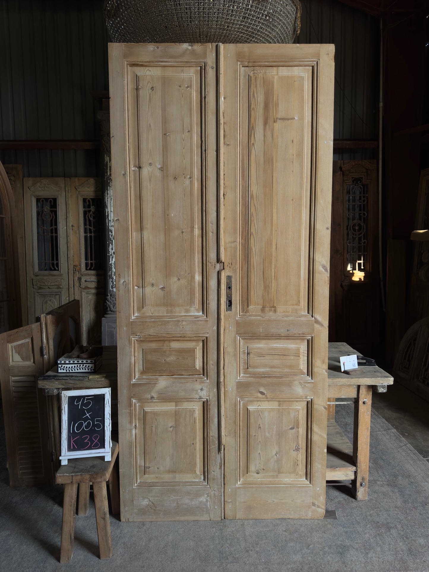 3 Panel Antique Solid French Doors - 45x100.5 K38