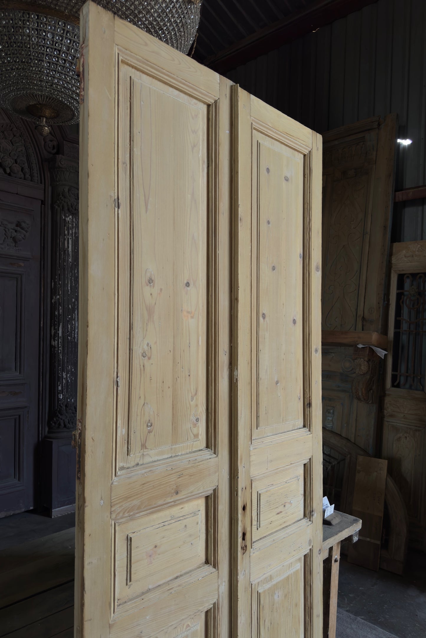 3 Panel Antique Solid French Doors - 39.5x95 K373