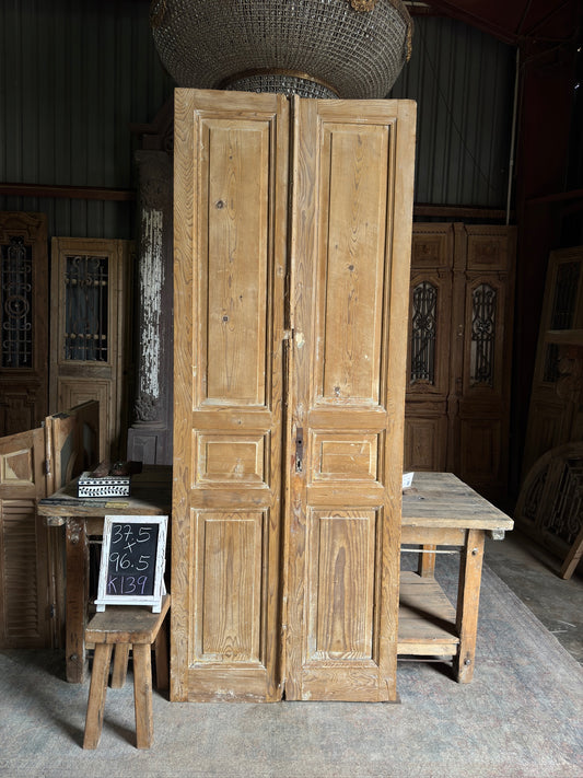 3 Panel Antique Solid French Doors - 37.5x96.5 K139