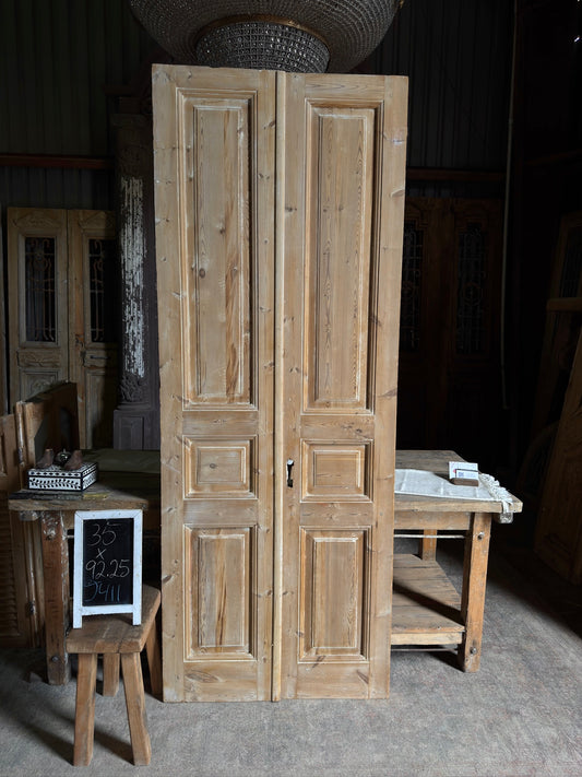 3 Panel Antique Solid French Doors - 35x92.25 J411