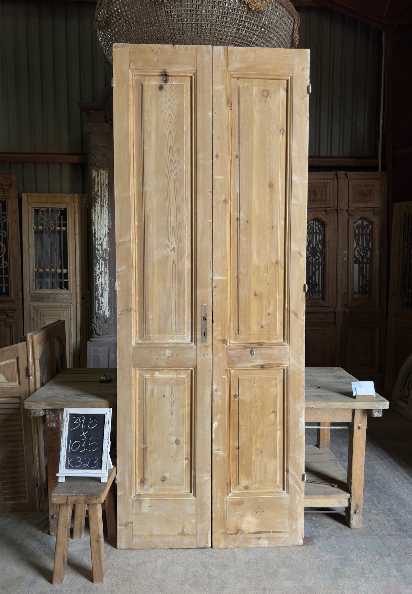 2 Panel Antique Solid French Doors - 39.5x103.5 K323