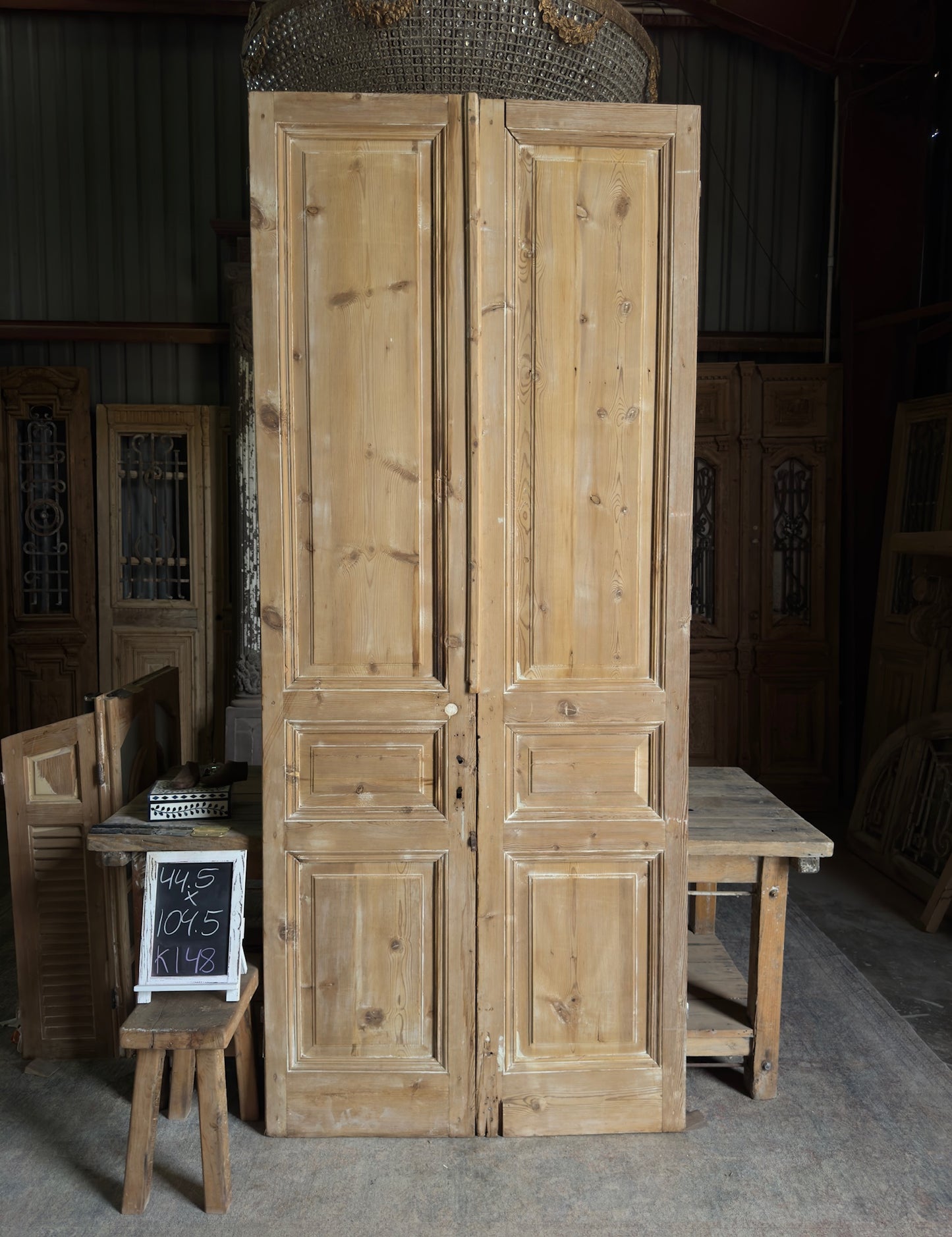 3 Panel Antique Solid French Doors - 44.5x104.5 K148