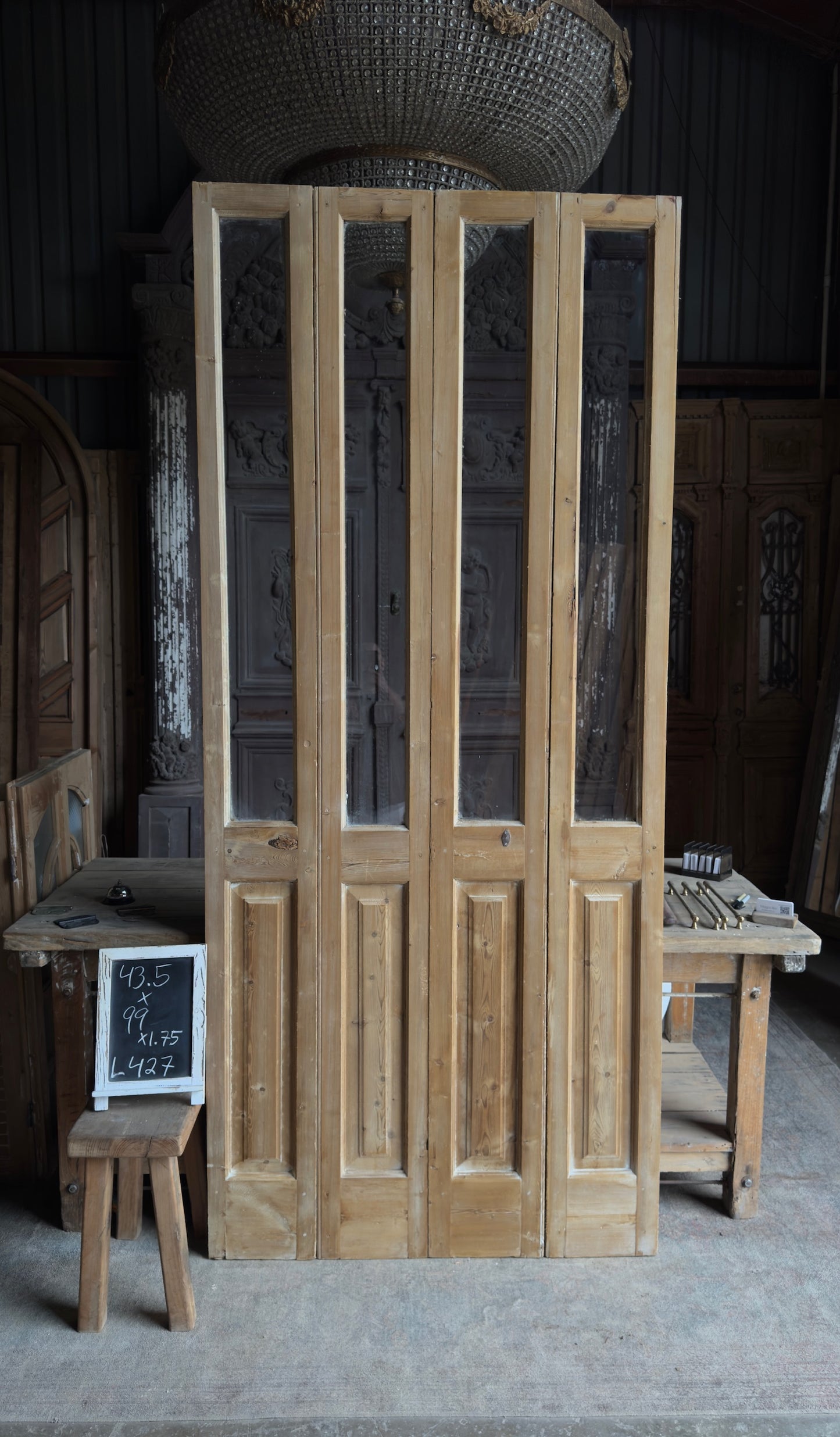 Antique Bi-Fold French Glass Doors - 43.5x99 - L427