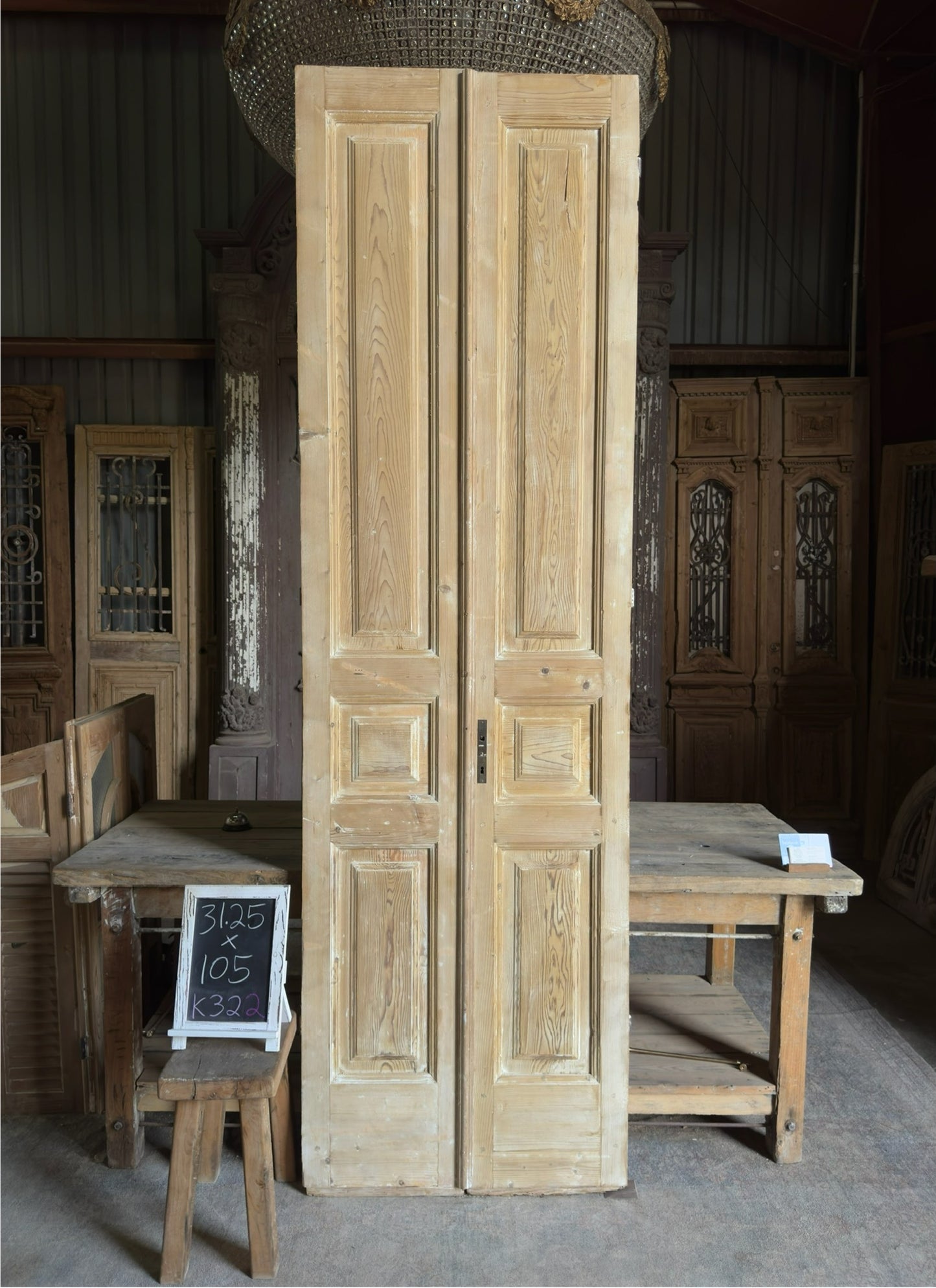 2 Panel Antique Solid French Doors - 31.25x105 K322