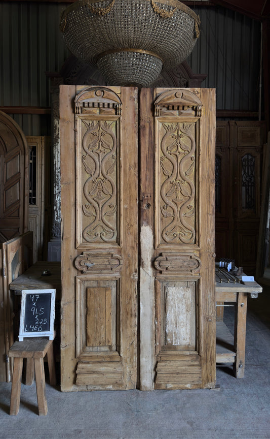 Ornately Carved Solid French Doors - 47x91.5 - L466