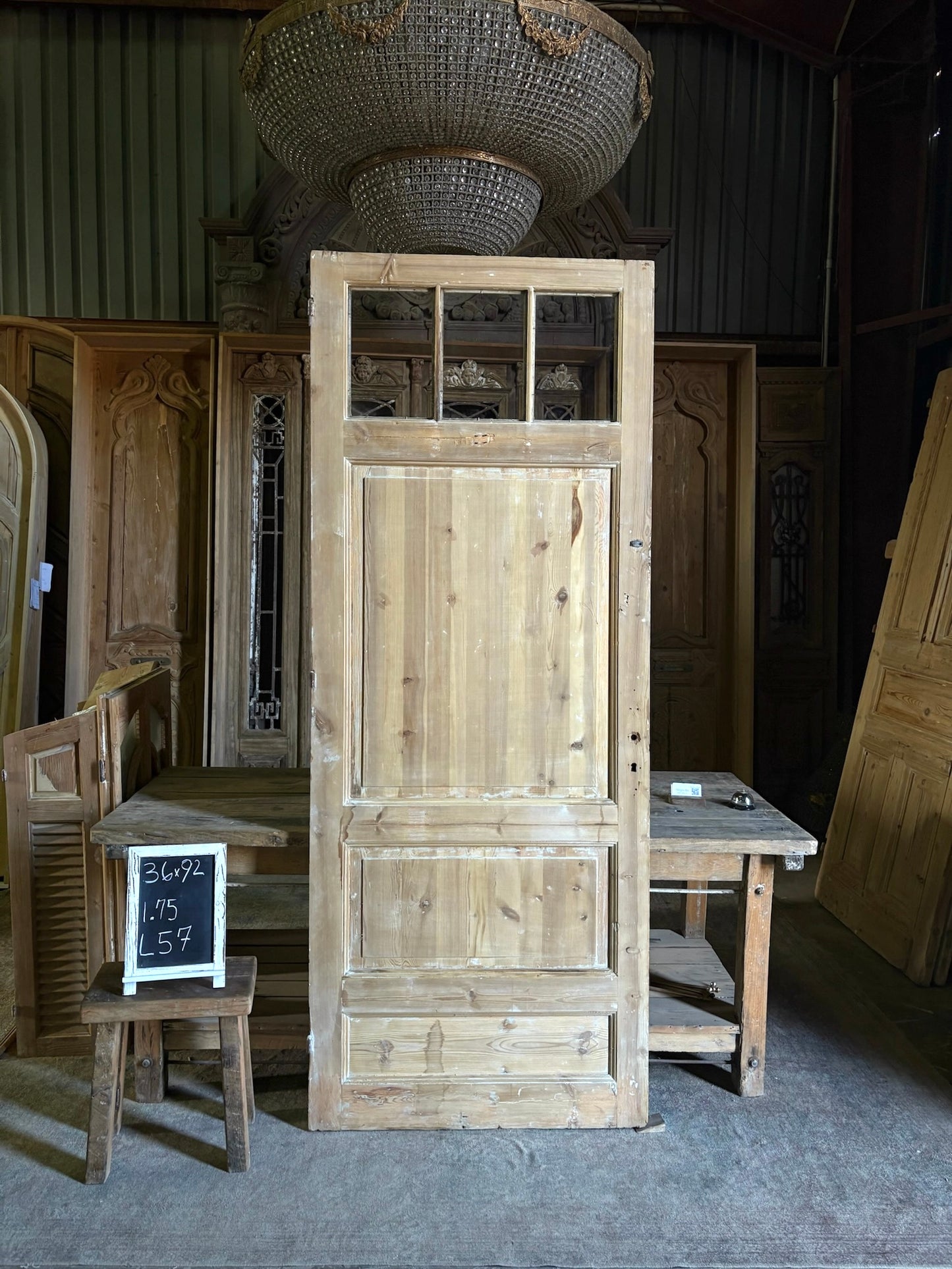 19th Century European Antique Glass Single Door - 36x92 - L57