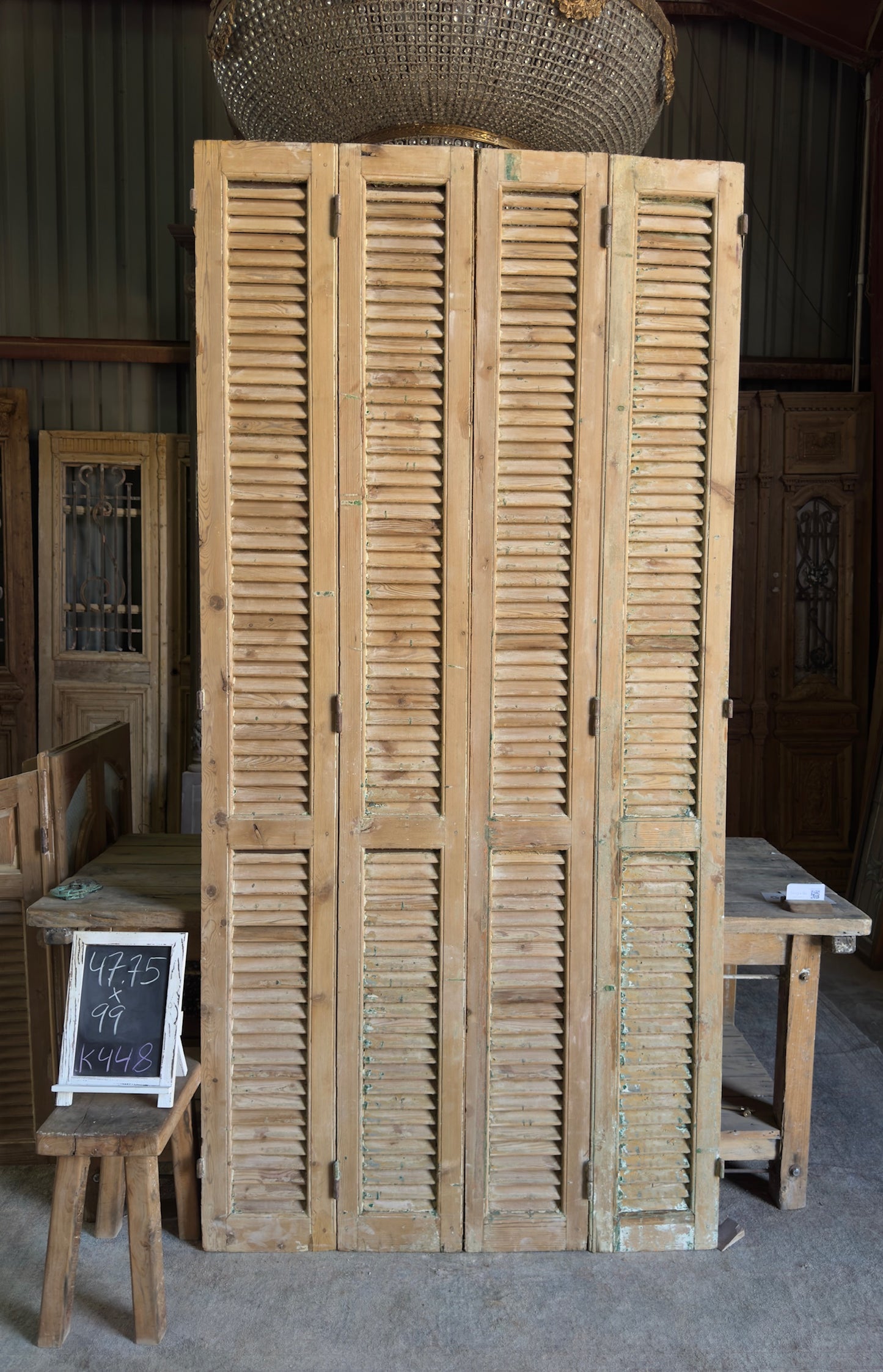 European French Antique Louvered Shutters - 47.75x99 K448
