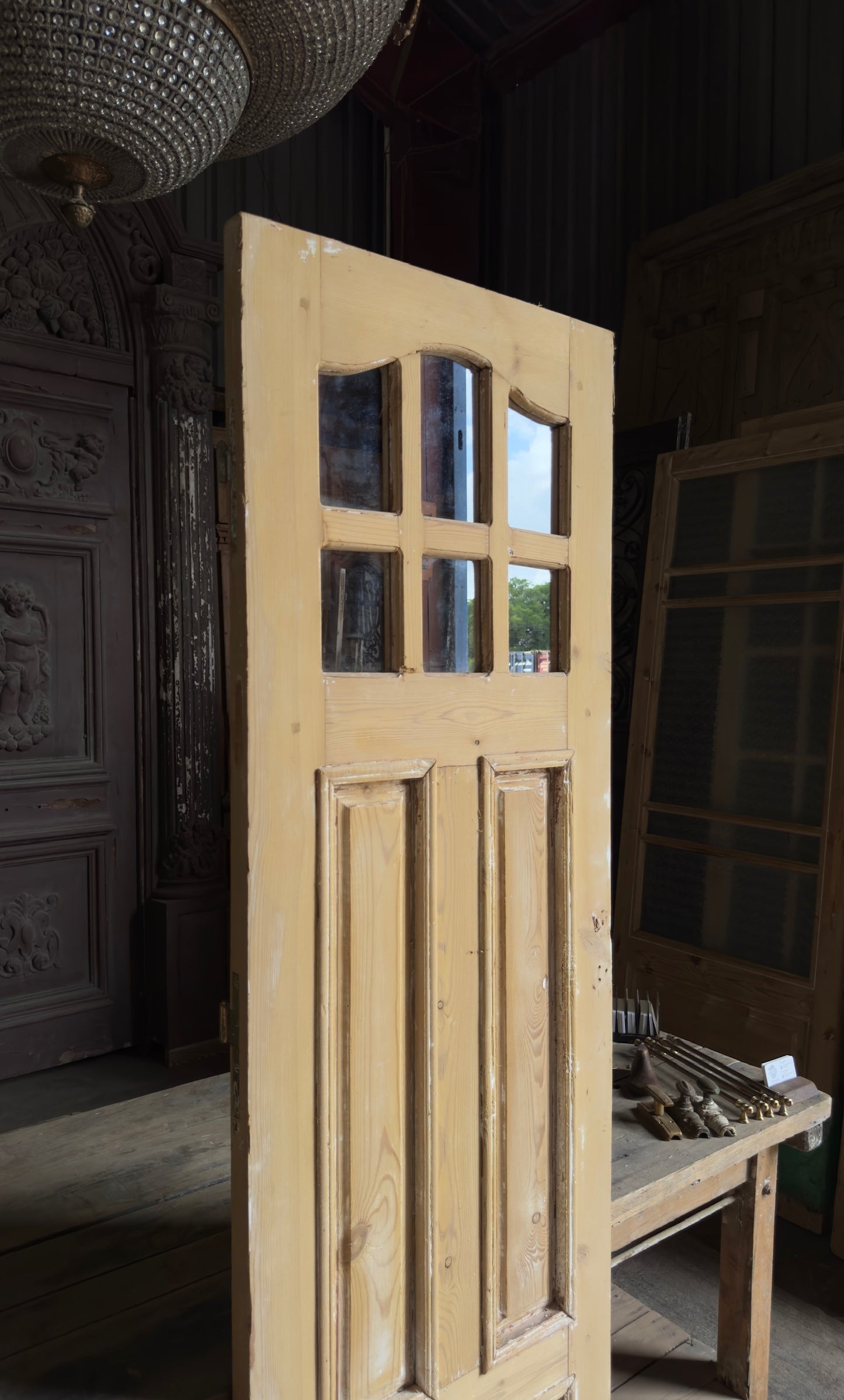 Antique Glass Arched 6 Lite Door - 23.25x82.5 - L625