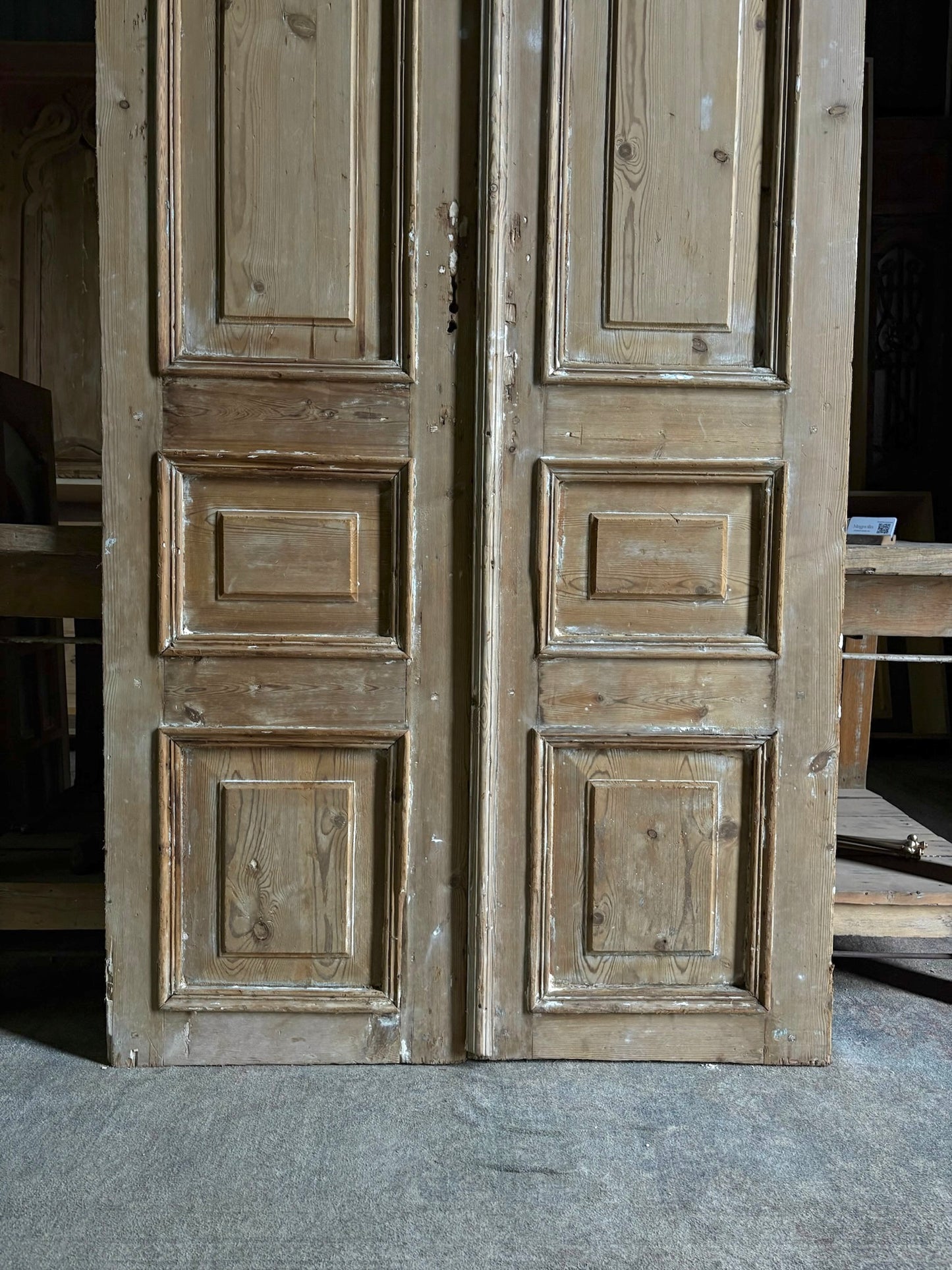 Raised Molding 3 Panel Antique Solid French Doors - 43.25x89 - L88