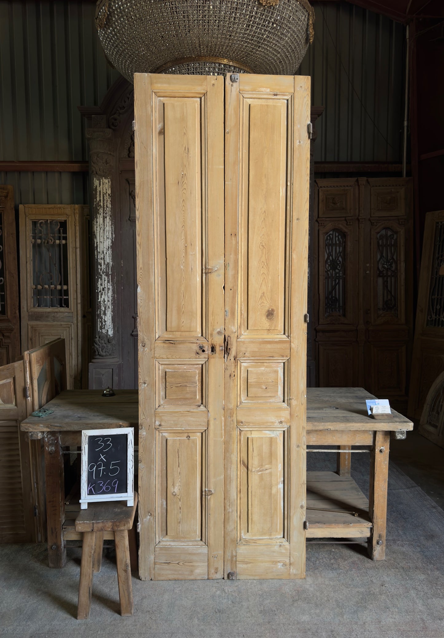 3 Panel Antique Solid French Doors - 33x97.5 K369