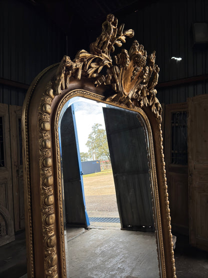 (The Victorine) Large Laurel Crest Hand Crafted Giltwood Mirror - 49.5 x 86.25 M14